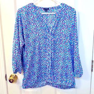 Ann Taylor Pink Blue Colorful Blouse 3/4 Sleeve Size Medium